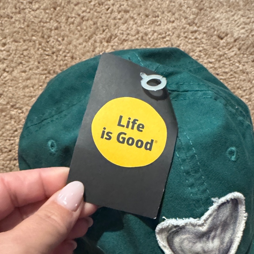 Life is Good Green Ball Cap with Heart detail - Picture 5 of 8